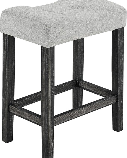 5 Piece Square, Bar Chairs Set, Bistro Industrial Breakfast Table + 4 Upholstered Stools, for Living, Small Apartment, Dining, Game Room, Black+Gray - LeafyLoom