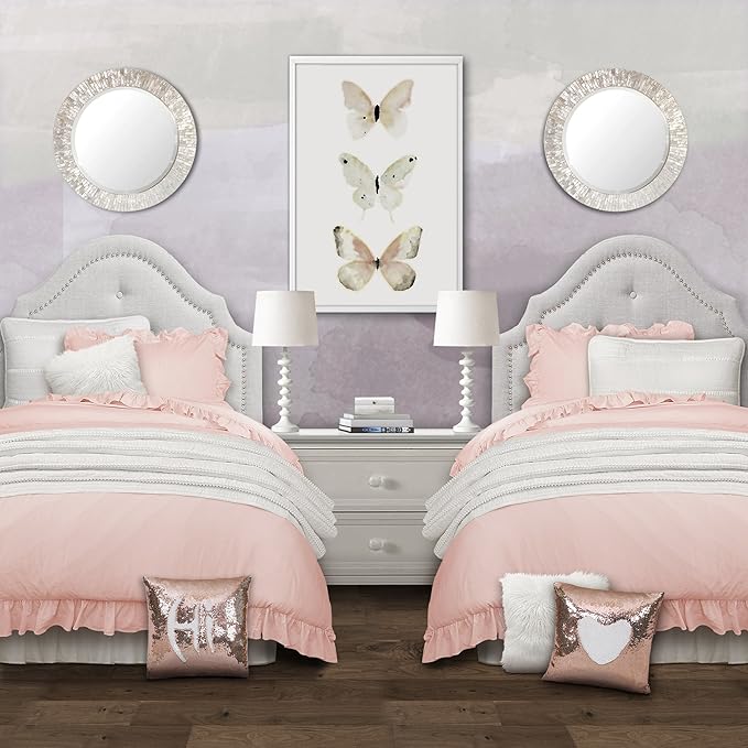 Lush Decor Reyna Ruffle Comforter Set - 3 Piece Cozy Ruffled Bedding Set - Timeless Elegance and Comfort for Dorm Room - Full/ Queen, Blush - LeafyLoom