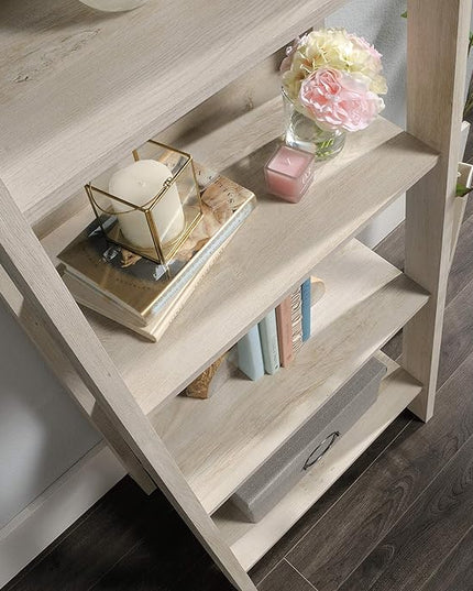 Sauder Trestle 5 Bookcase/Book Shelf, L: 23.54" x W: 16.61" x H: 71.14", Chalked Chestnut finish - LeafyLoom