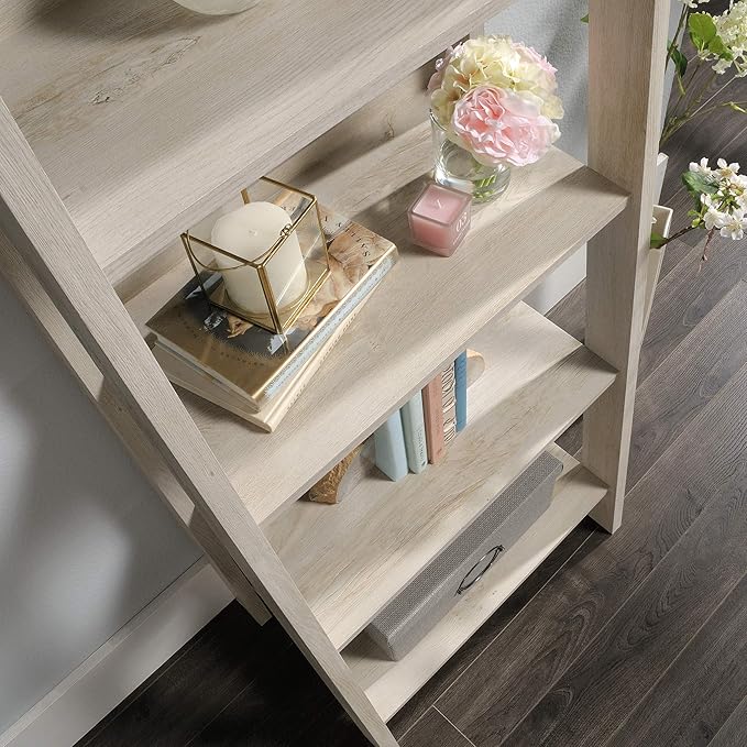 Sauder Trestle 5 Bookcase/Book Shelf, L: 23.54" x W: 16.61" x H: 71.14", Chalked Chestnut finish - LeafyLoom