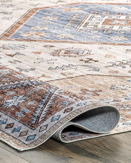 nuLOOM Elowyn Machine Washable Medallion Ultra Thin Area Rug, 5' x 8', Multi - LeafyLoom