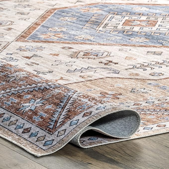 nuLOOM Elowyn Machine Washable Medallion Ultra Thin Area Rug, 5' x 8', Multi - LeafyLoom