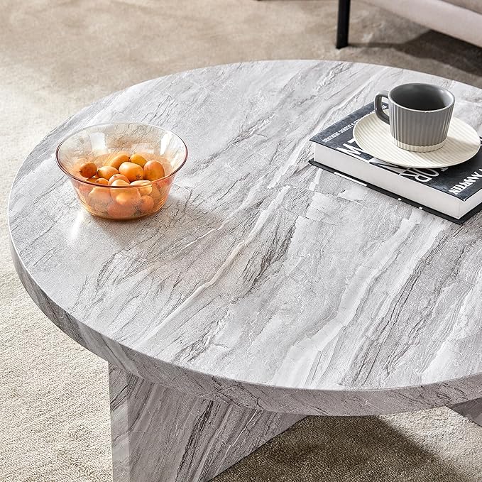 NicBex Modern Round MDF Material Circular Coffee Table with Texture, 31.4 Inch Contemporary Middle Table Modern Tea Table Suitable for Small Spaces, Living Room, Gray - LeafyLoom