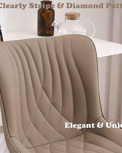 YOUTASTE Dining Chairs Set of 2 Upholstered Mid Century Modern Kitchen Dining Room Chairs Armless Faux Leather Accent Chairs Metal Vanity Lounge Chair with Back for Living Room Bedrooms,Khaki - LeafyLoom