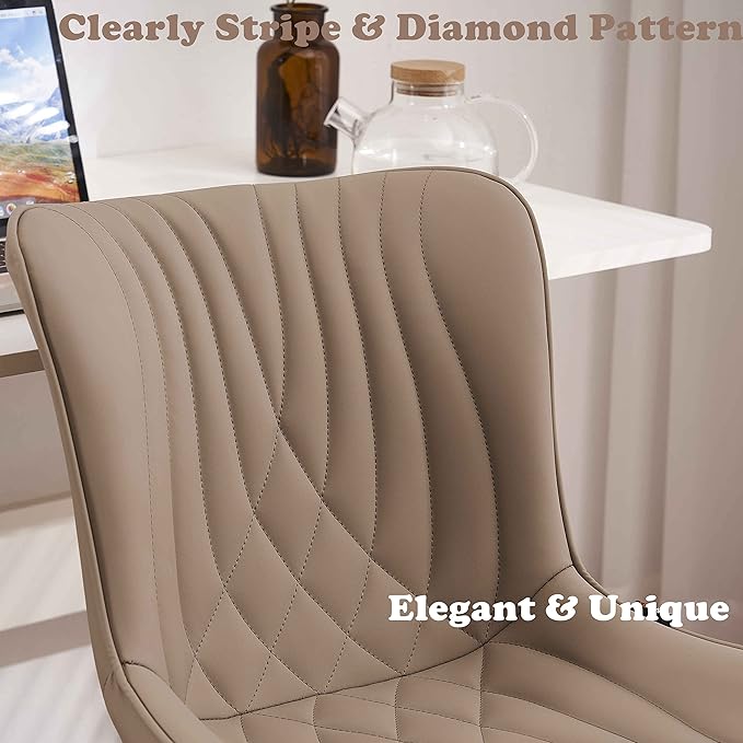 YOUTASTE Dining Chairs Set of 2 Upholstered Mid Century Modern Kitchen Dining Room Chairs Armless Faux Leather Accent Chairs Metal Vanity Lounge Chair with Back for Living Room Bedrooms,Khaki - LeafyLoom