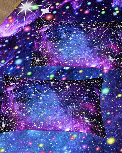 Kids Comforter Sets for Teen Girls, Purple Blue Galaxy Glitter Bedding Set for All Season, Purple Twin Bedding Sets for Kids Boys (Twin, 2 Pieces) - LeafyLoom