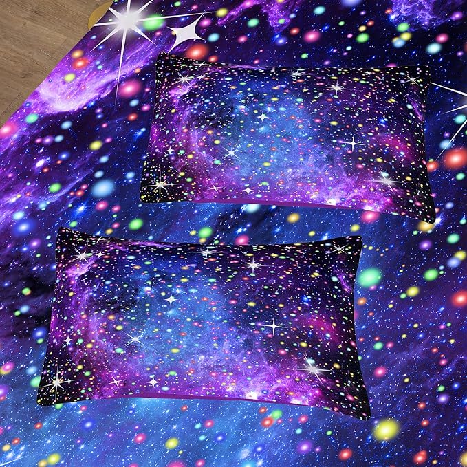 Kids Comforter Sets for Teen Girls, Purple Blue Galaxy Glitter Bedding Set for All Season, Purple Twin Bedding Sets for Kids Boys (Twin, 2 Pieces) - LeafyLoom