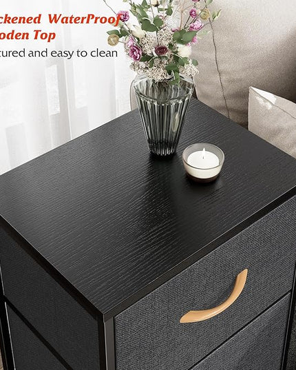 Nicehill Nightstand, Dresser with 3 Drawers, Bedside Table Chest of Drawers, Fabric Dresser for Bedroom, Kids' Room, Living Room, Closet, Small Dresser with Wooden Top Steel Frame, Modern, Dark Grey - LeafyLoom