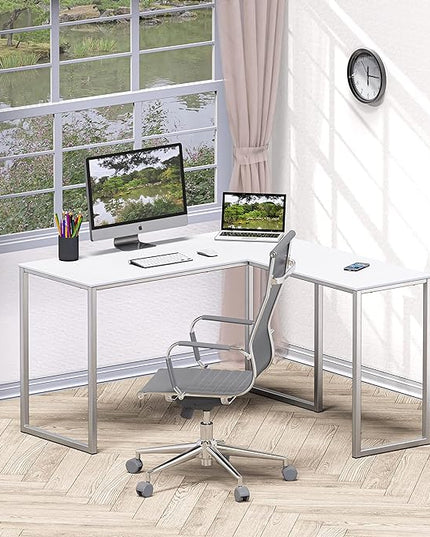 SHW 48-Inch Mission L-Shaped Home Computer Desk, White - LeafyLoom