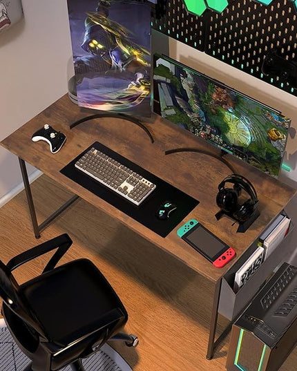 YSSOA Computer Desk Home Office Work Study Writing Modern Simple Table with Headphone Hooks, 47 Inch, Deep Brown - LeafyLoom