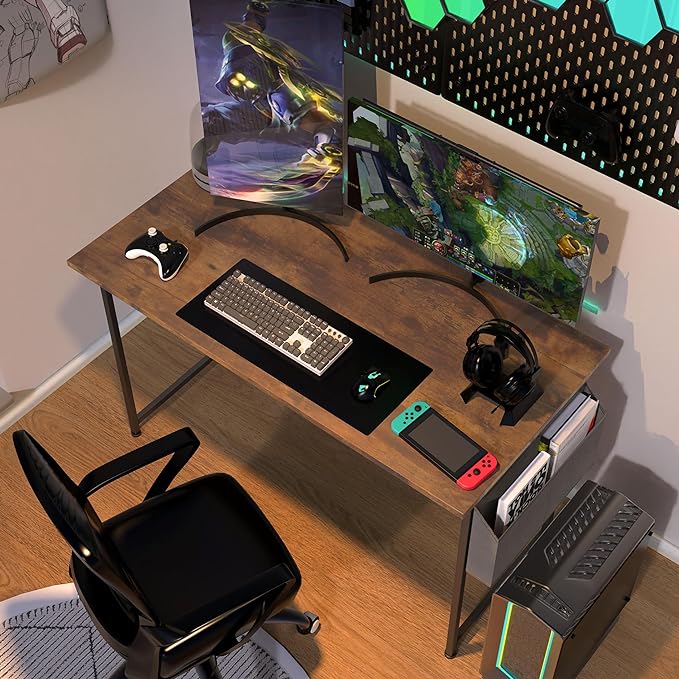 YSSOA Computer Desk Home Office Work Study Writing Modern Simple Table with Headphone Hooks, 47 Inch, Deep Brown - LeafyLoom