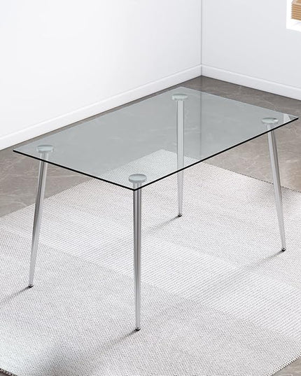NicBex 51.2Inch Rectangular Dining Table,Modern Kitchen Table with Tempered Glass Tabletop and Silver Plating Metal Legs for 4 to 6,Large Dining Room Table for Kitchen,Meeting Living Room,Transparent - LeafyLoom
