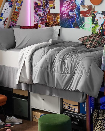 Bedsure Twin XL Comforter Sets - 5 Pieces Reversible Twin XL Bedding Sets, Bed Sets Comforters, Sheets, Pillowcase & Sham, Grey Twin Extra Long Size Bed in a Bag for College - LeafyLoom
