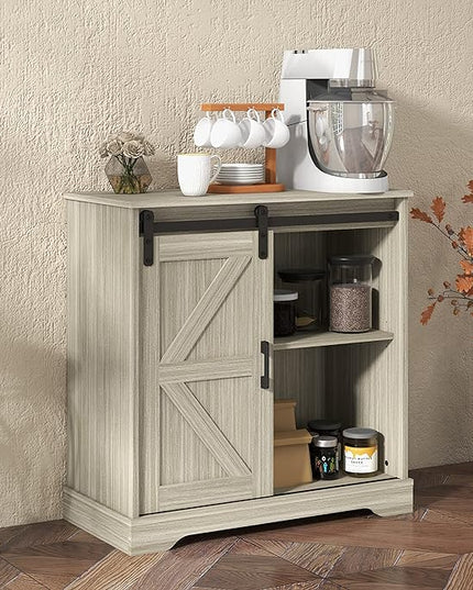Panana Sliding Barn Door Buffet Sideboard Storage Cabinet Coffee Bar Kitchen Farmhouse Style (Oak) - LeafyLoom