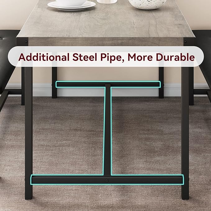 Kitchen Table with Benches, Dining Table Set for 4, Rectangular Dining Room Table Set with 2 Upholstered Benches, 3 Piece Kitchen Table Set for Small Space, Apartment, Studio, Retro Gray - LeafyLoom