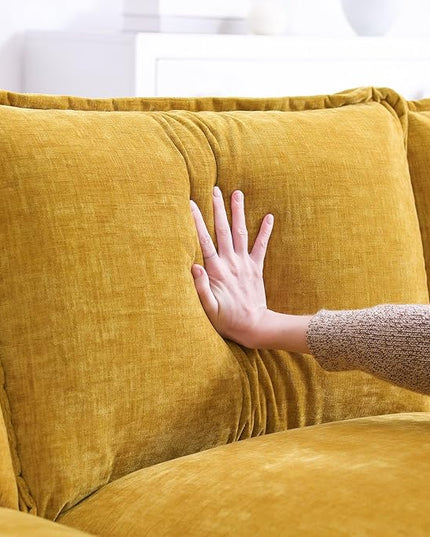 118" Sectional Sofa, L-Shaped Couch Set with Double Cushions and Chaise Lounge, 5-seat Upholstered Indoor Furniture for Living Room, Apartment, Office, 118inch, Yellow - LeafyLoom