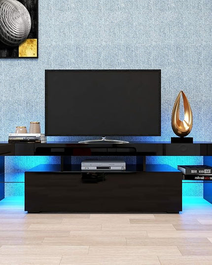 NicBex TV Stand for 70 Inch TV LED Gaming Entertainment Center Media Storage Console Table with Remote Control Lights for Living Room,Bedroom,63 Inch,Black - LeafyLoom