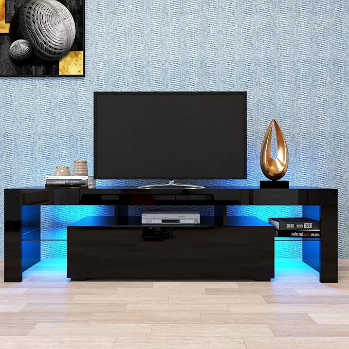 NicBex TV Stand for 70 Inch TV LED Gaming Entertainment Center Media Storage Console Table with Remote Control Lights for Living Room,Bedroom,63 Inch,Black - LeafyLoom