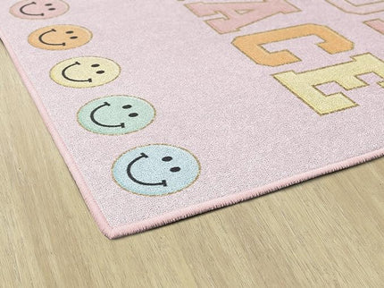 Flagship Carpets Schoolgirl Style This is Our Happy Place on Pink Educational Area Rug for Kids Room Seating Décor, Children's Classroom, Play Carpet for Teaching and Playroom, 5' x 7'6" - LeafyLoom