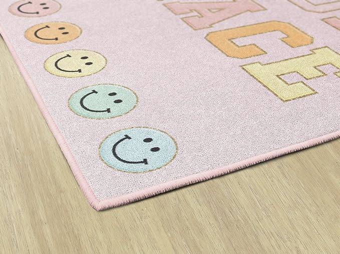 Flagship Carpets Schoolgirl Style This is Our Happy Place on Pink Educational Area Rug for Kids Room Seating Décor, Children's Classroom, Play Carpet for Teaching and Playroom, 5' x 7'6" - LeafyLoom