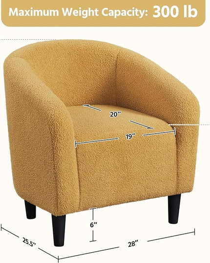 Yaheetech Accent Chair, Cozy Living Room Chairs with Soft Padded, Furry Sherpa Barrel Chair Sturdy Legs, Modern Armchair for Living Room Bedroom Reception Room Office, Mustard Yellow - LeafyLoom