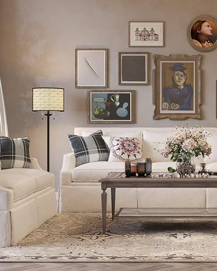 Inlight 59" High Double Shade Pull Chain Modern Floor Lamp for Living Room, Black Metal Frame and White Fabric Shade, Bulb Not Included, IN-0857-2-BK - LeafyLoom