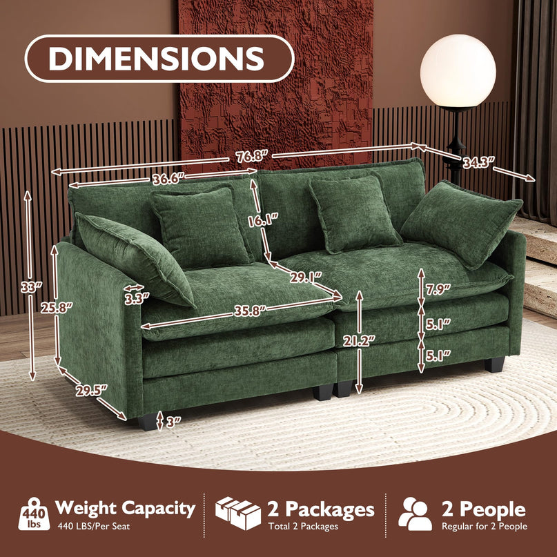 Ihanherry 111.4" L Shaped Modern Sofa Modular Sectional Cloud Couch with Ottoman, 4-Seat Chenille Deep Seat Sofa with Pillow for Living Room, Bedroom and Apartment, Beige LeafyLoom