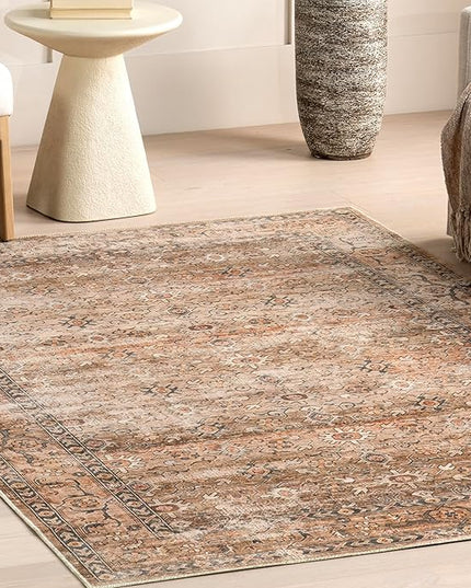 nuLOOM Gwyn Distressed Machine Washable Ultra Thin Area Rug, 5' x 8', Beige - LeafyLoom