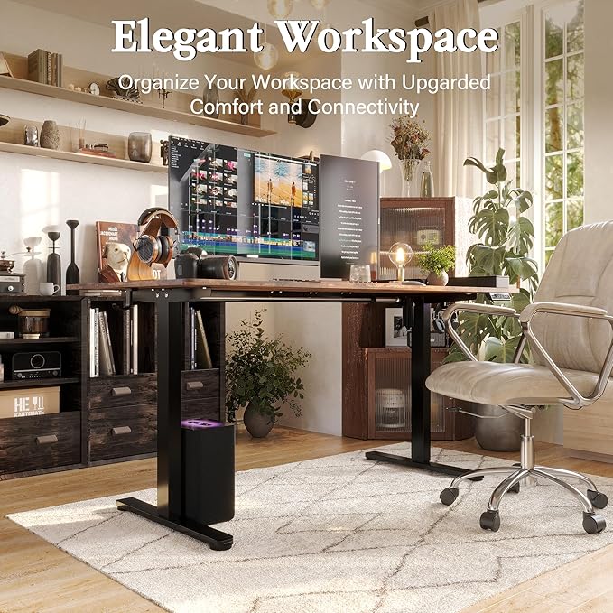 Monomi Electric Standing Desk, 63 x 28 inches Height Adjustable Desk, Ergonomic Home Office Sit Stand Up Desk with Memory Preset Controller (Rustic Brown Top/Black Frame) - LeafyLoom