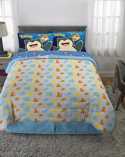 Franco Kids Bedding Super Soft Comforter and Sheet Set, 5 Piece Full Size, Pokemon - LeafyLoom