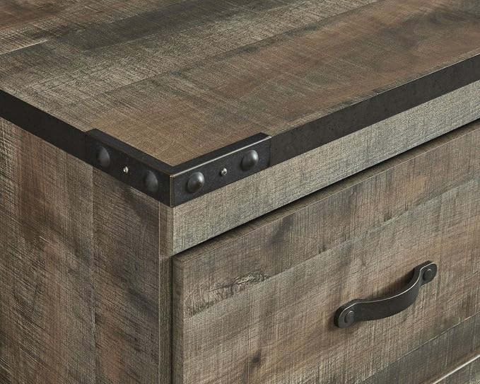 Signature Design by Ashley Trinell Vintage Large TV Stand up to 60" with 3 Adjustable Shelves and Fireplace Option, Dark Brown - LeafyLoom