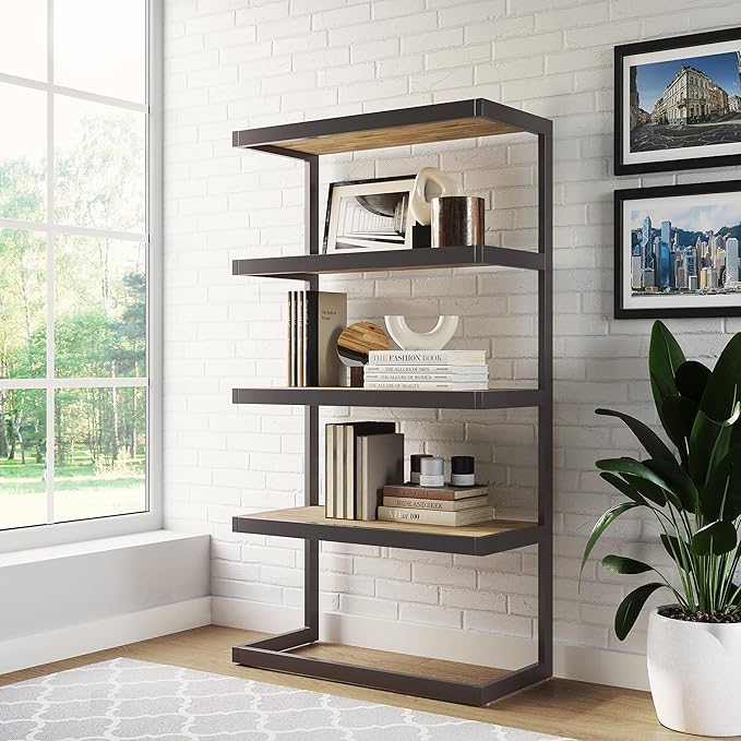 SIMPLIHOME Erina SOLID ACACIA WOOD 36 Inch Rectangle Modern Industrial Bookcase in Distressed Golden Wheat, for The Living Room, Study Room and Office - LeafyLoom