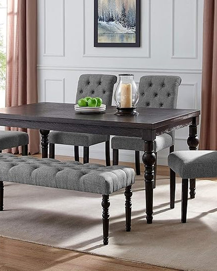 Roundhill Furniture Leviton Urban Style Dark Washed Wood Dining Set: Table, 4 Chairs and Bench, Gray - LeafyLoom
