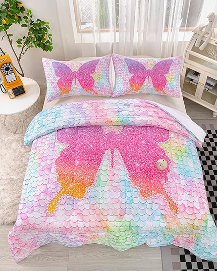 CVHOUSE Butterfly Bedding Set,Butterfly Comforter King,Butterfly Comforter Set for Girls Kids Teens,Butterflies Quilt Set with 1 Comforter and 2 Pillow Cases- 3 Piece - LeafyLoom