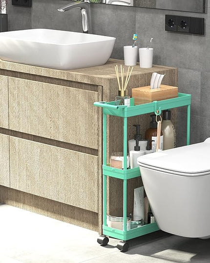 Simple Houseware Kitchen Cart Storage 3-Tier Slim/Super Narrow Shelves with Handle, 26.5'' Height/5.5'' Width for Narrow Place, Turquoise - LeafyLoom