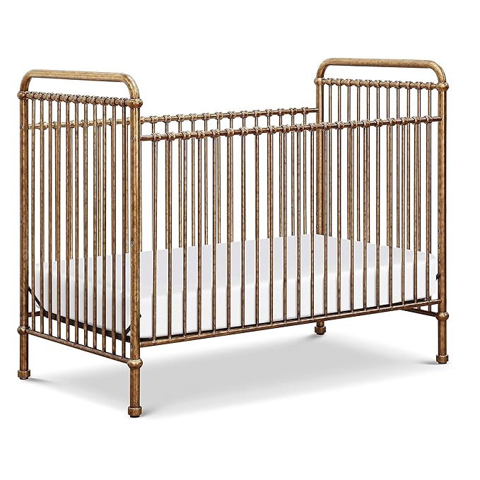 NAMESAKE Abigail 3-in-1 Convertible Metal Crib in Vintage Gold, Greenguard Gold Certified - LeafyLoom
