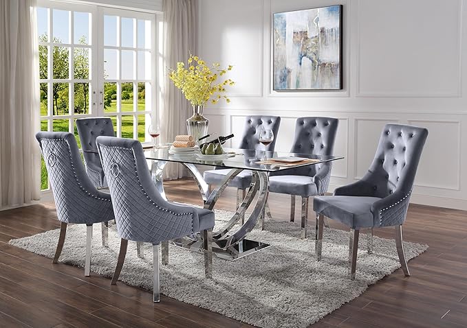 NicBex Dining Table Contemporary Kitchen Table Farmhouse Rustic Dining Table, Clear Glass & Mirrored Silver Finish Rectangular Dining Table, Easy Assembly, Clear + Silver - LeafyLoom