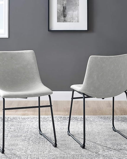 Walker Edison Douglas Urban Industrial Faux Leather Armless Dining Chairs, Set of 2, Grey - LeafyLoom