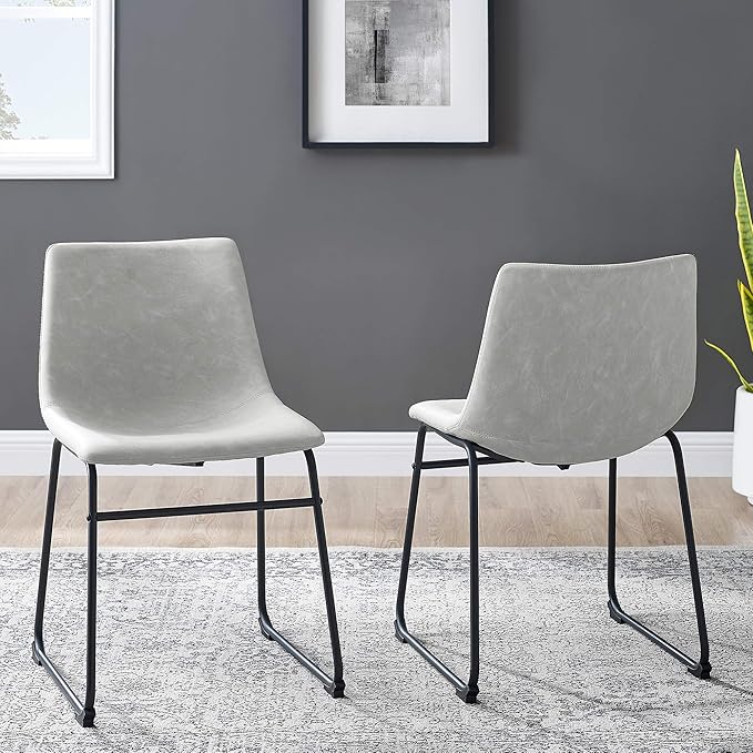 Walker Edison Douglas Urban Industrial Faux Leather Armless Dining Chairs, Set of 2, Grey - LeafyLoom