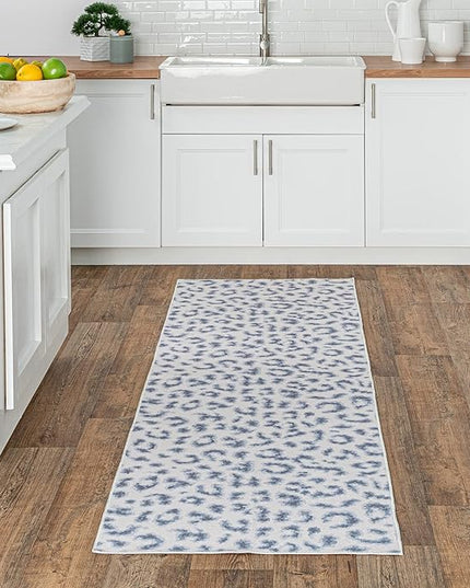 nuLOOM Mason Machine Washable Contemporary Leopard Print Ultra Thin Runner Rug, 2' 6" x 10', Blue - LeafyLoom