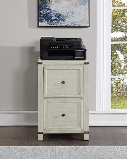 OSP Home Furnishings Designs Baton Rouge 2 Drawer File Cabinet with Rustic Design and Metal Accents, Champagne Oak - LeafyLoom