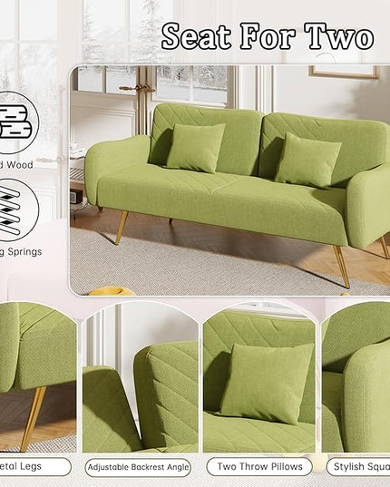 NicBex Sectional Couch Sofa with 2 Throw Pillows Sofa Bed Cloud Couch for Living Room Furniture Sets with Adjustable Back, Modular Sofa for Living Room, Bedroom, Apartment,70.47" L, Green - LeafyLoom
