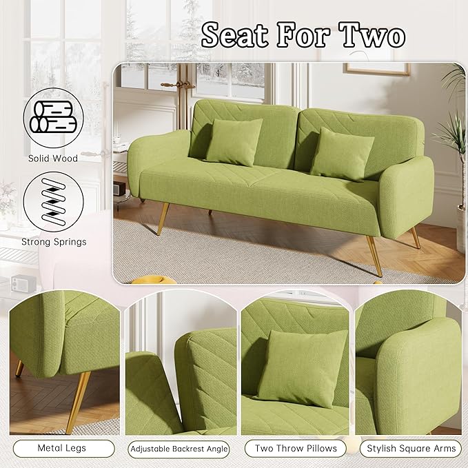 NicBex Sectional Couch Sofa with 2 Throw Pillows Sofa Bed Cloud Couch for Living Room Furniture Sets with Adjustable Back, Modular Sofa for Living Room, Bedroom, Apartment,70.47" L, Green - LeafyLoom