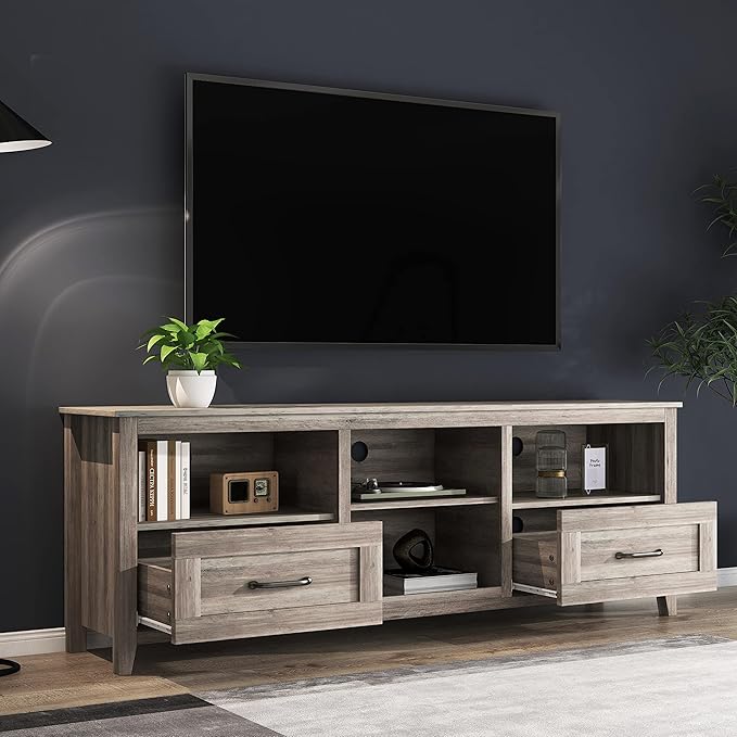 NicBex TV Stand for 60 Inch TV TV Console Table with 2 Drawers and 4 High-Capacity Storage Compartment,Entertainment Center with Storage for Living Room,Bedroom,70.08 Inch,Grey - LeafyLoom