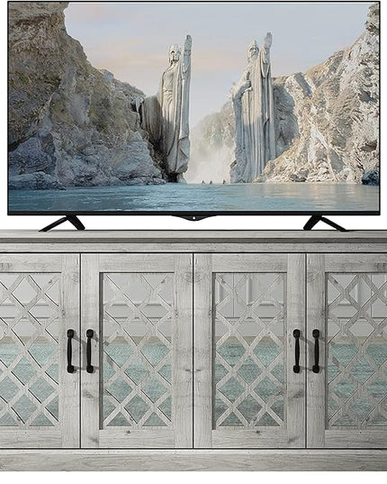 Galano Millicent TV Stand for 65+ Inch TV, Tall Entertainment Center with Mirror Doors, Rustic Media Console with Storage Shelves, Wood Television Stand for Living Room, Mexican Grey - LeafyLoom