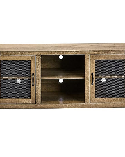 ROCKPOINT 58inch TV Stand Entertaiment Media Console Center Industrial Style Door, Dark Oak - LeafyLoom
