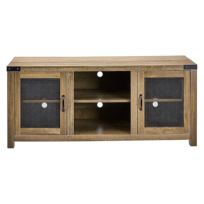 ROCKPOINT 58inch TV Stand Entertaiment Media Console Center Industrial Style Door, Dark Oak - LeafyLoom