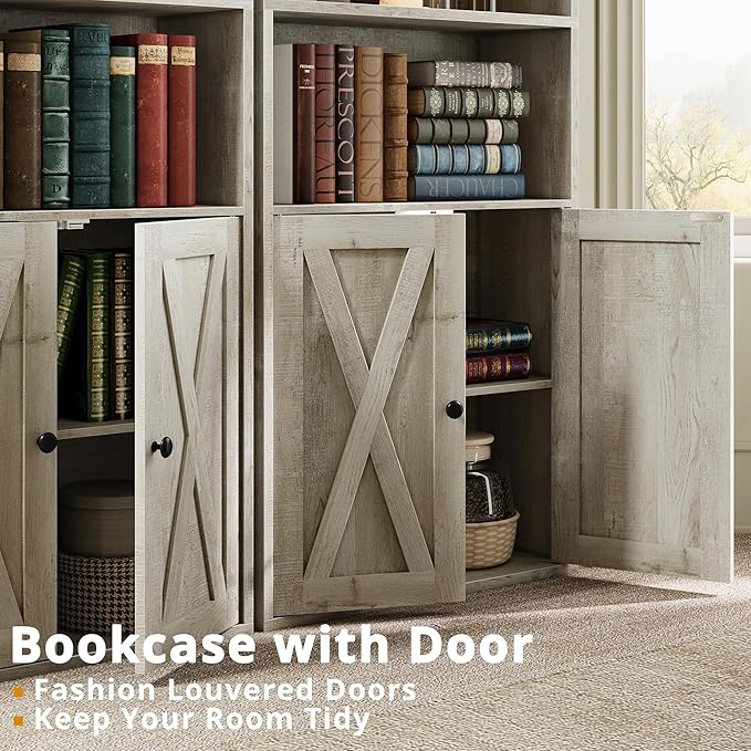 IRONCK Industrial Bookshelves and Bookcases with Doors Set of 2 Floor Standing 6 Shelf Display Storage Shelves 70 in Tall Bookcase for Home Office, Living Room - LeafyLoom