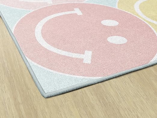 Flagship Carpets Schoolgirl Style Pastel Rainbow Smileys Educational Area Rug for Kids Room Seating Décor, Children's Classroom, Play Carpet for Teaching and Playroom, 7'6" x 12', Multi - LeafyLoom