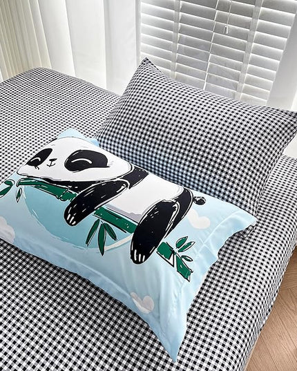 Wajade Kids Panda Comforter Set Bed in A Bag Full Size 7 Piece Blue 3D Cute Panda Bamboo Clouds Bedding Set for Girls Boys (1 Comforter, 1 Flat Sheet, 1 Fitted Sheet, 2 Pillowcase and 2 Pillow Sham) - LeafyLoom